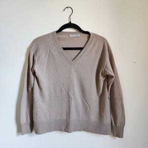 Vince Wool Cashmere Blend V Neck Sweater Taupe Nude Size Small